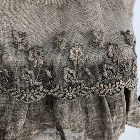 Boutique Taupe Lace Tiered Ruffle  Flowy Round neck Long Sleeve Tunic Dress - Picture 10 of 16